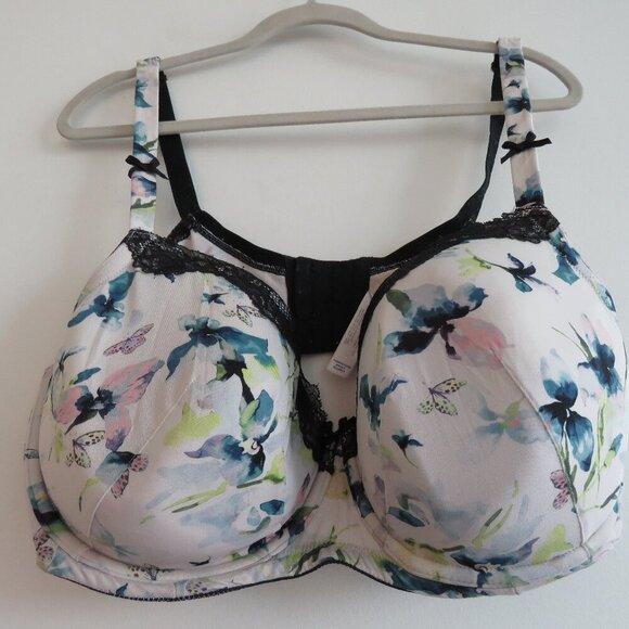 CACIQUE Butterflies and Blooms Lace Padded Bra Navy Blue White - Size 44DDD - Picture 9 of 14